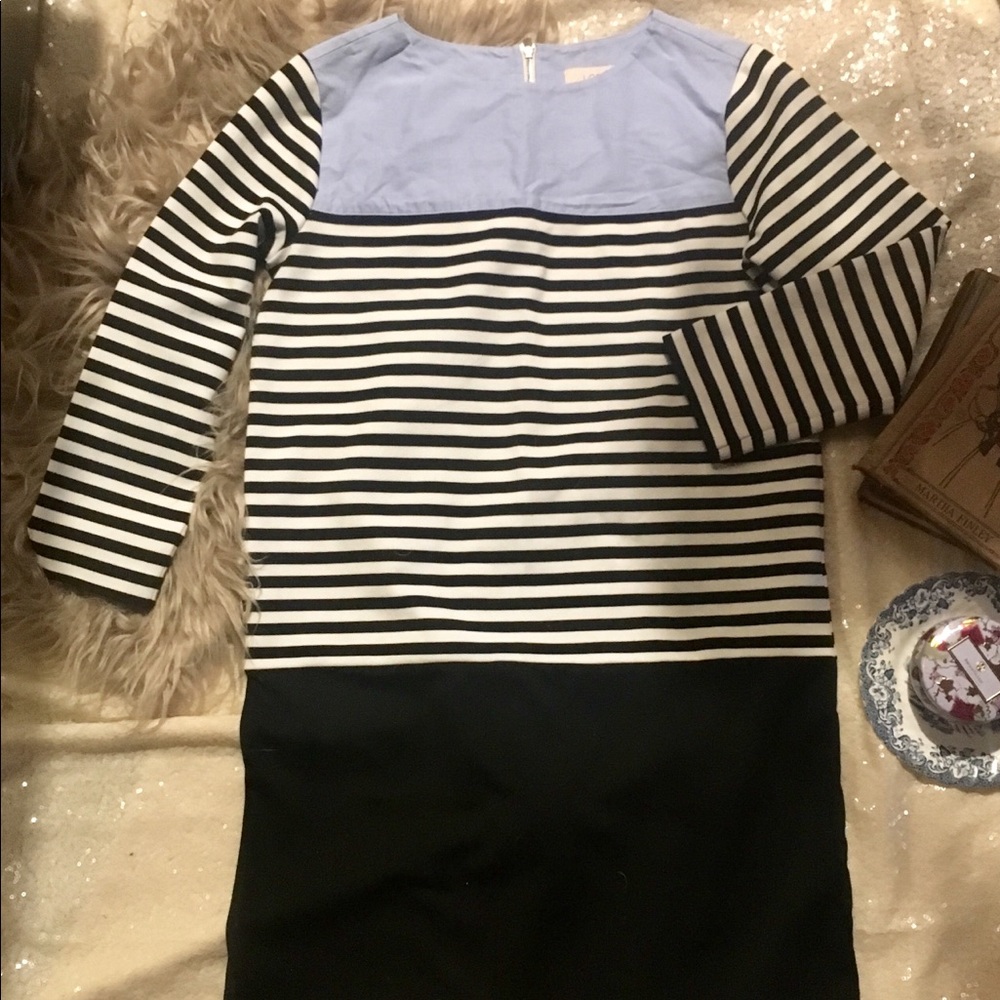 LOFT 3/4 Sleeve Dress Chambray Stripes XS